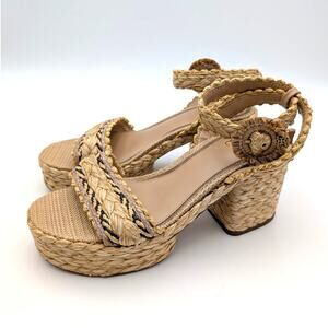 Sam Edelman Iliana Ankle Strap Wedge Sandal Women's Sand Raffia Sz US9.5M EU40.5